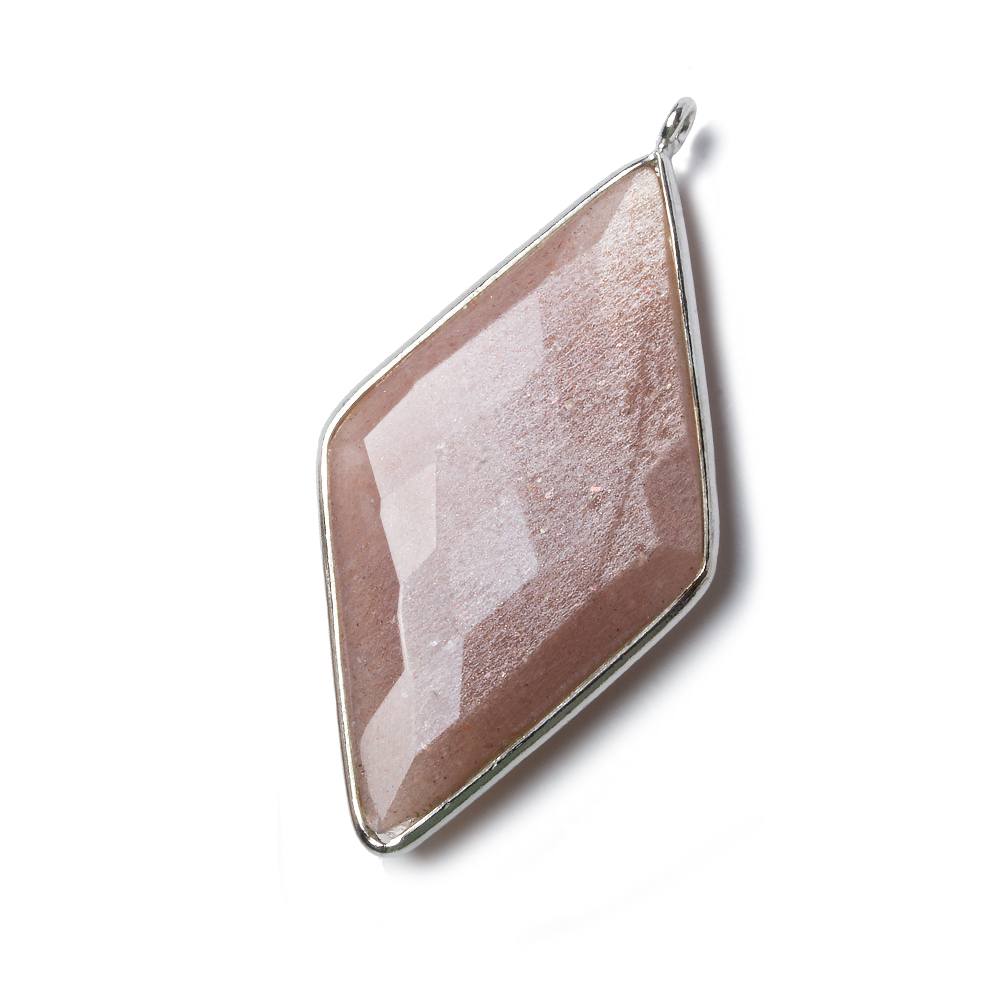 45x24mm Silver Bezel Peach Moonstone faceted Kite Pendant 1 piece