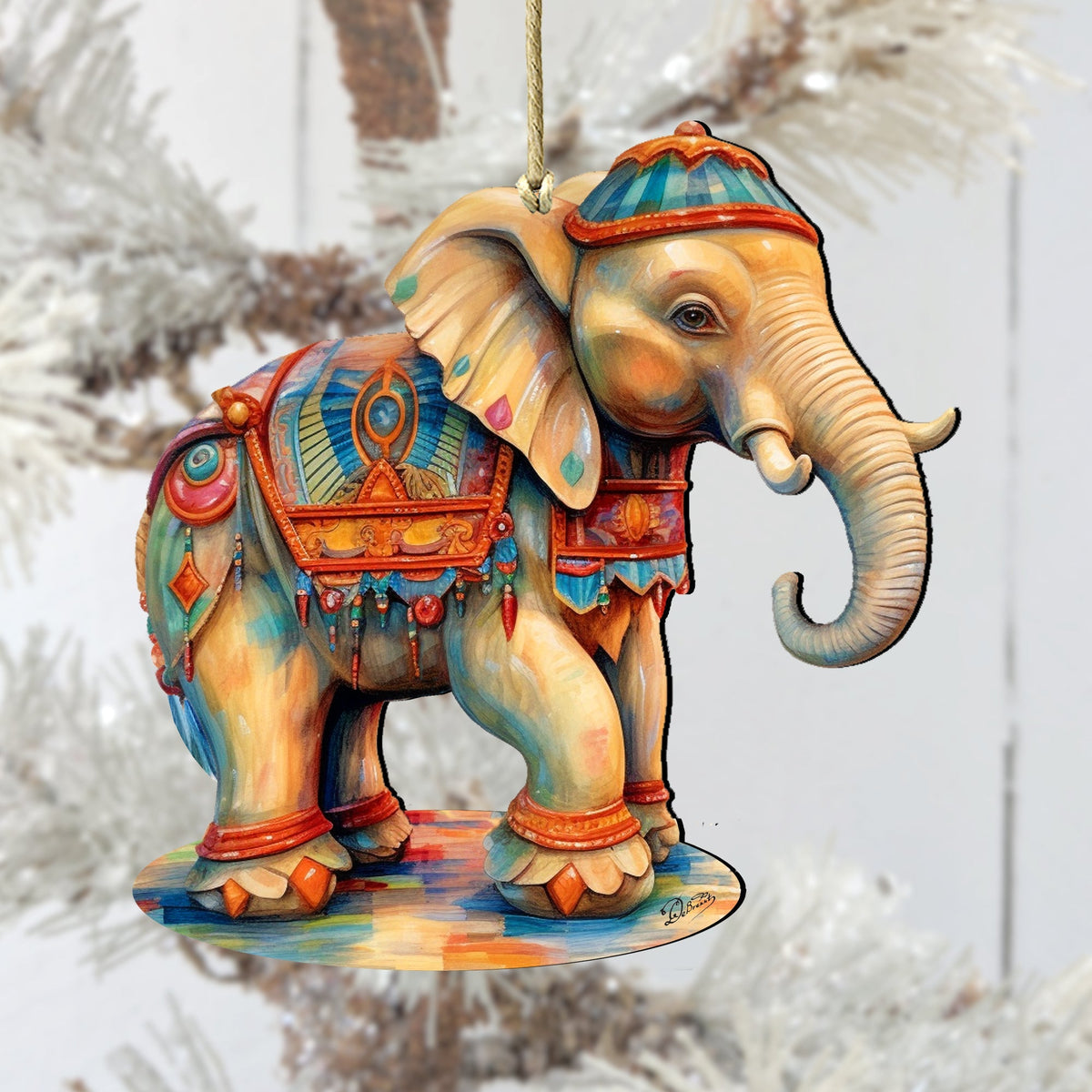 Carousel Elephant Wooden Ornaments by G. Debrekht - Christmas Decor - 8100192-3