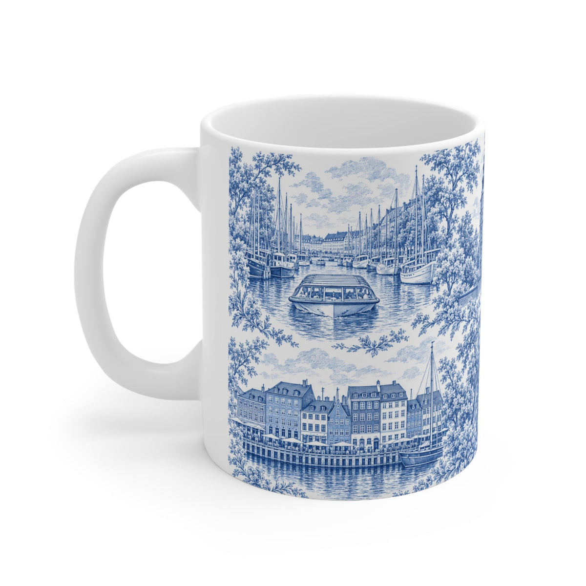 Copenhagen Blue Toile de Jouy Ceramic Coffee Mug (11 oz, Ships from Europe)