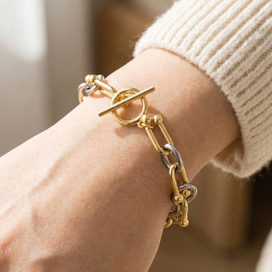 Anarchy Street Gold Oval Chain Link Toggle Bracelet