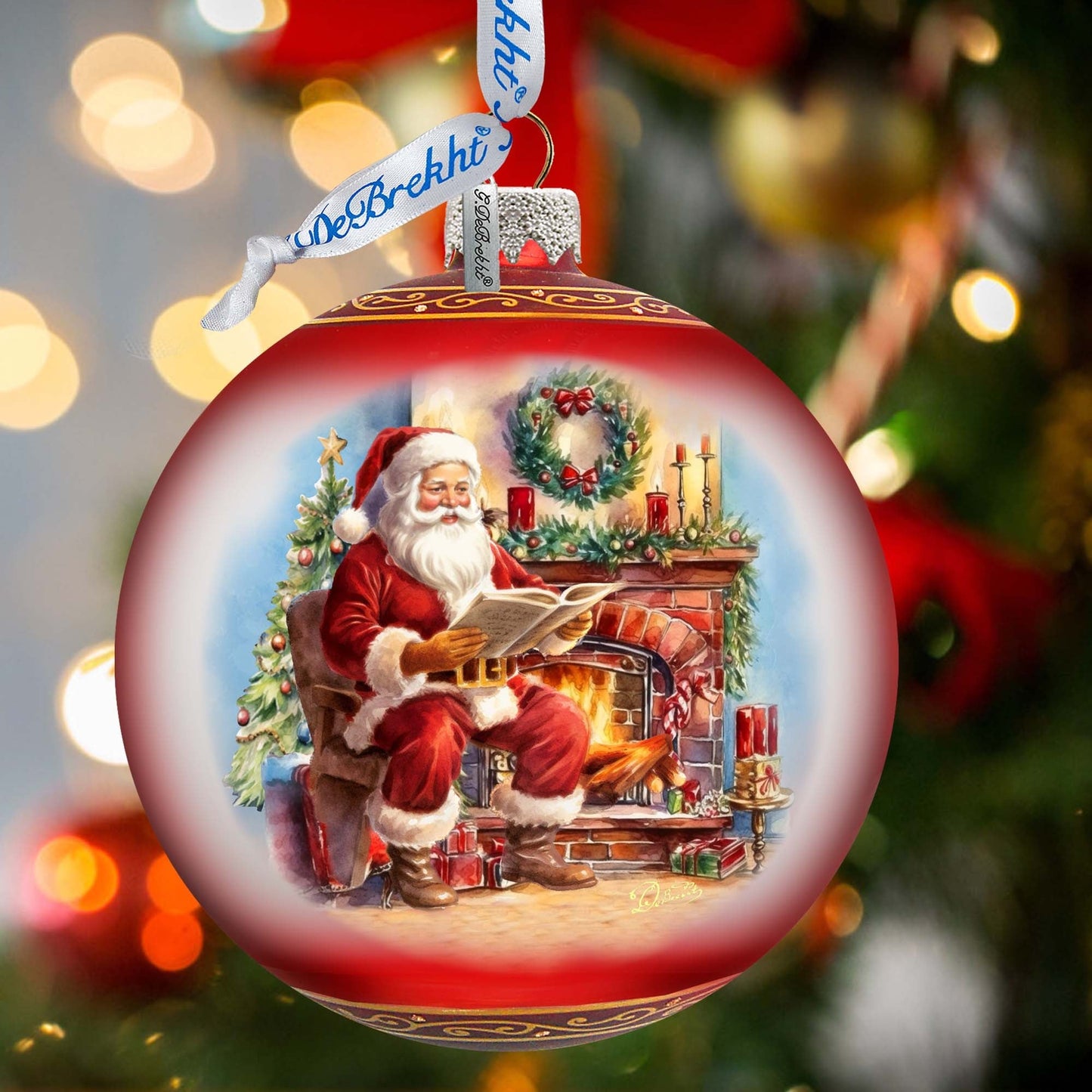 Santas Cozy Audit Lg Glass Ornament by G.Debrekht - Christmas Santa Snowman Decor - 73957