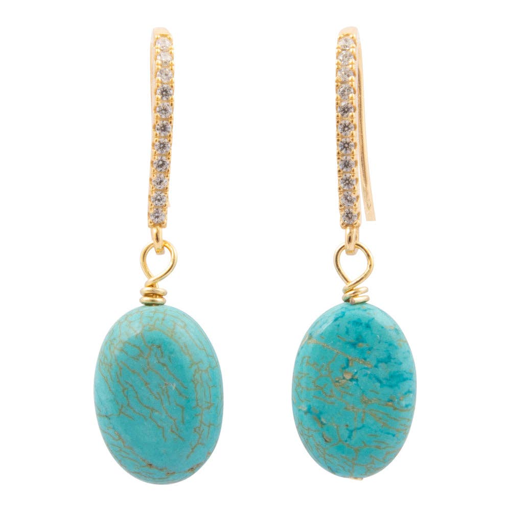 Barse Jewelry Hepburn Sparkling Cubic Zirconia and Blue Turquoise Golden Drop Earrings