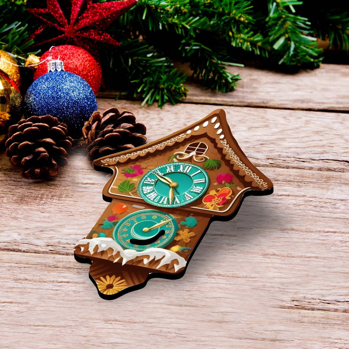 Miniature clock Clip-On Eco Wood Decorative Ornaments Set of 3 by G. Debrekht - Christmas Decor - 8091020C-S3