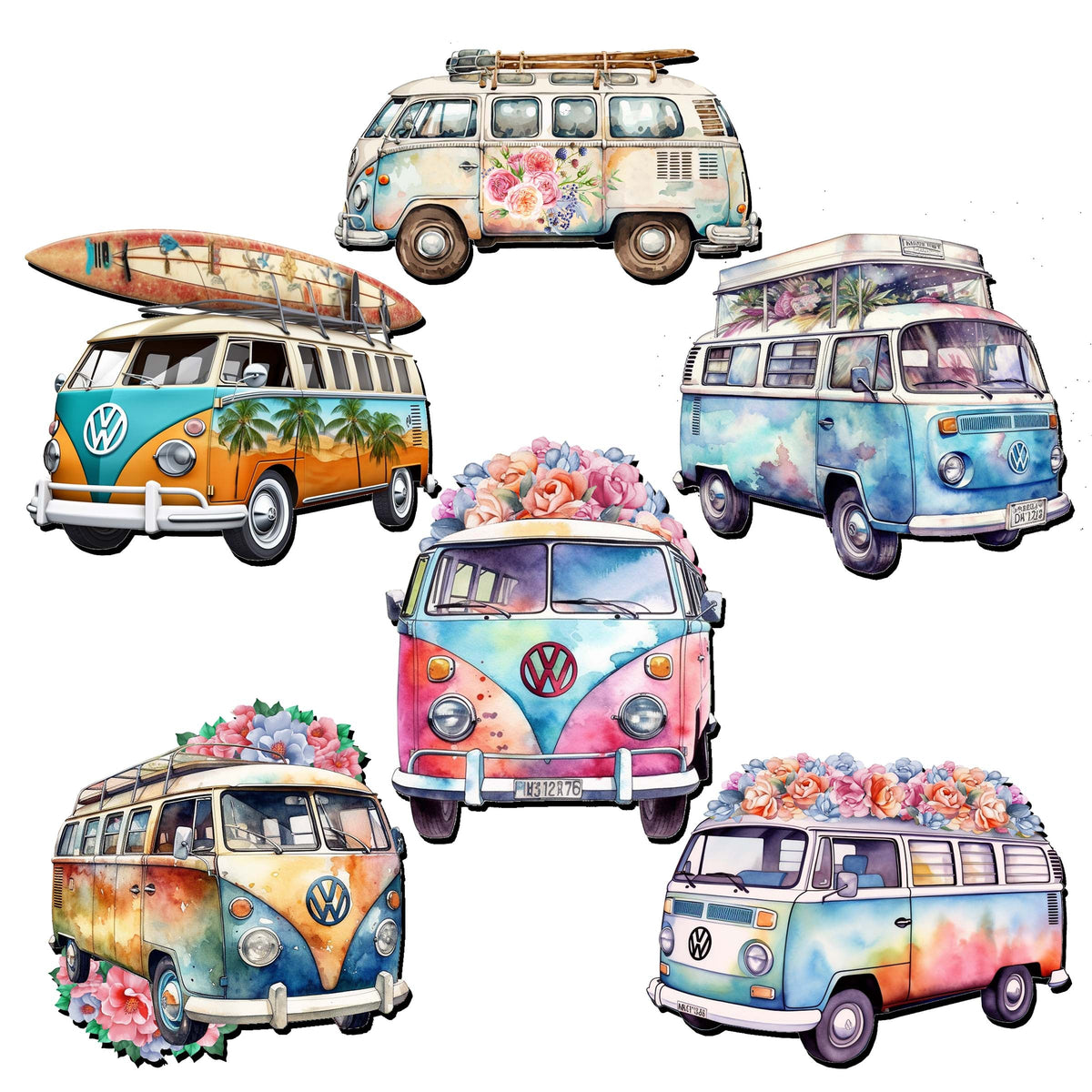 Surf Vans Decorative Eco Wood Magnets Set of 6 by G. Debrekht - Coastal Decor - 8090040G-S6