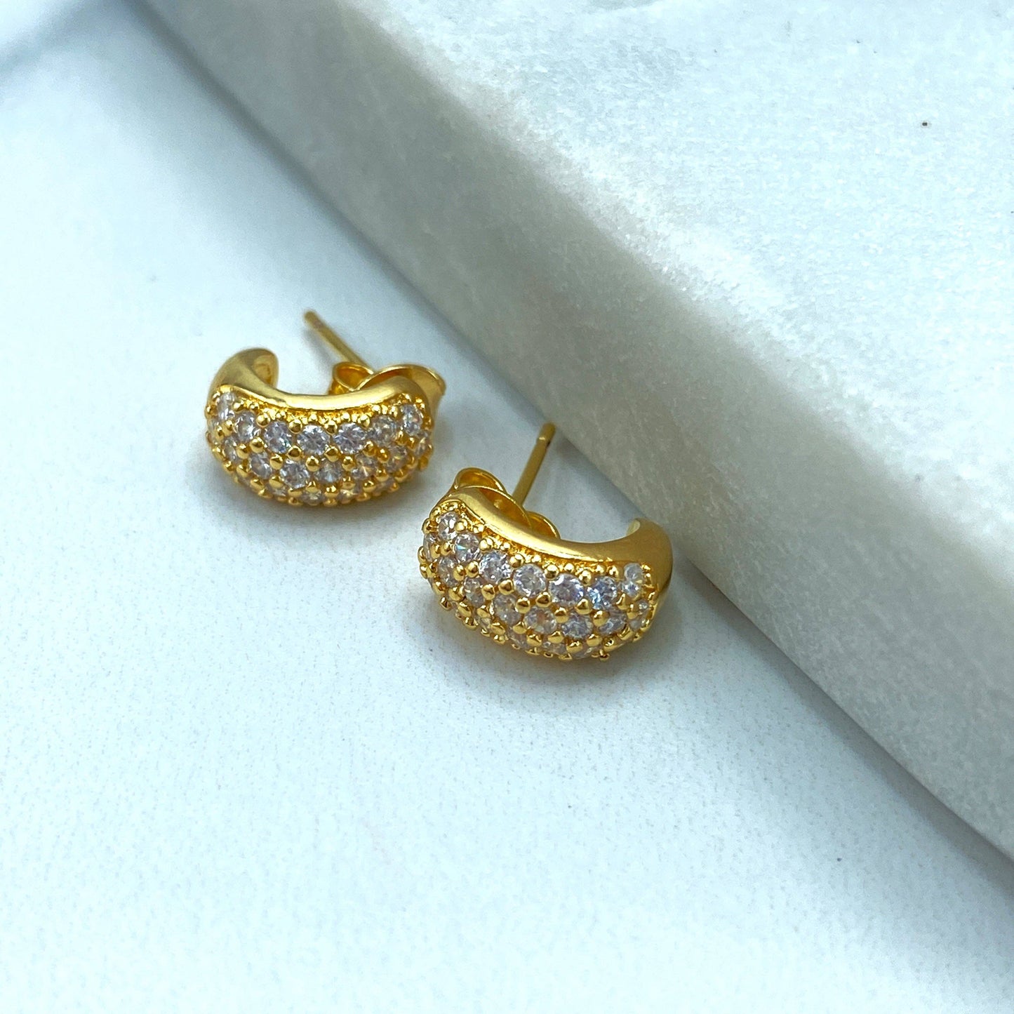 Luxus Accessories 18K Gold Filled Petite C Shape Stud Earrings featuring Clear Micro CZ, Classic Earrings