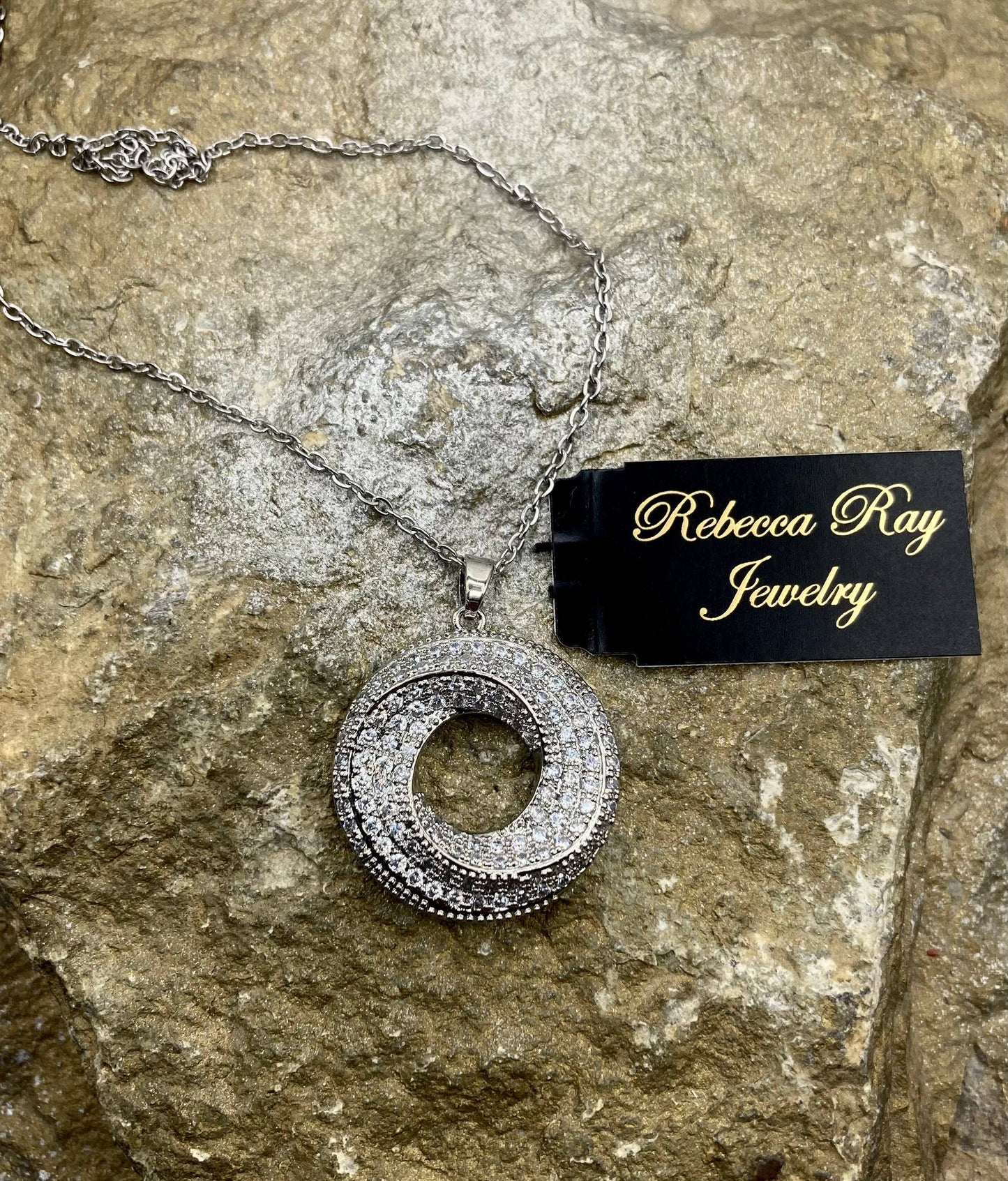 Rebecca Ray Stainless Steel Crystal Swirl Necklace