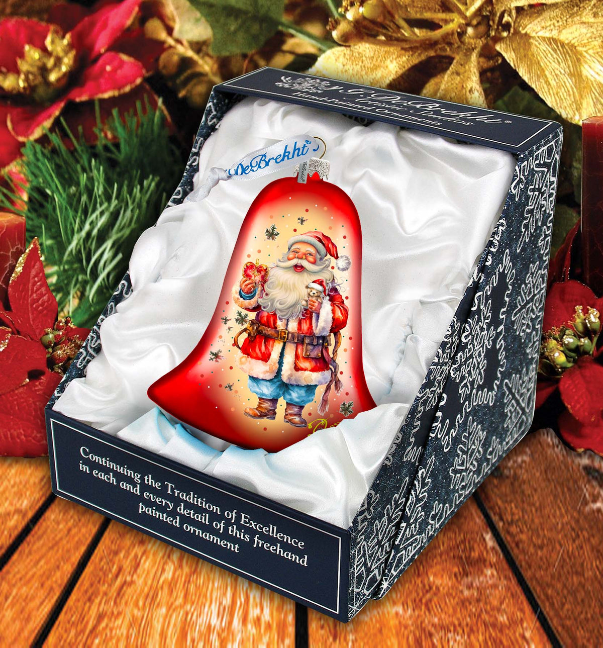 Santa Claus Spreading Christmas Happiness Bell Glass Ornament by G. Debrekht - Christmas Santa Snowman Decor - 752-042