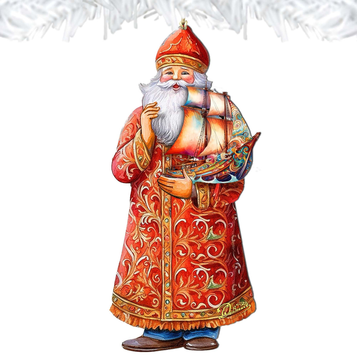Holiday Cruise with Santa Wooden Ornaments by G. Debrekht - Christmas Santa Snowman Decor - 8691408