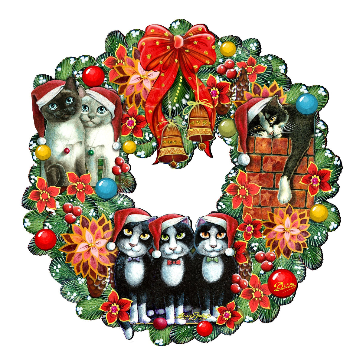 Christmas Friends Kitty Door Wreath by G. DeBrekht and L. Seeley - Pets Dog and Cats Decor - 8185307-5H-SL