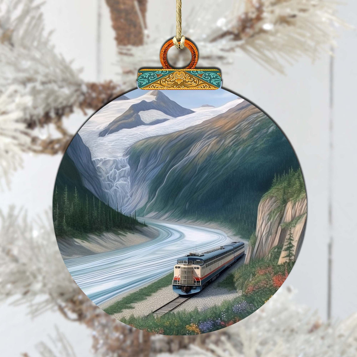 Alaska's Mountain Railway Wooden Ornaments by G.Debrekht - Wildlife Holiday Decor - 870042