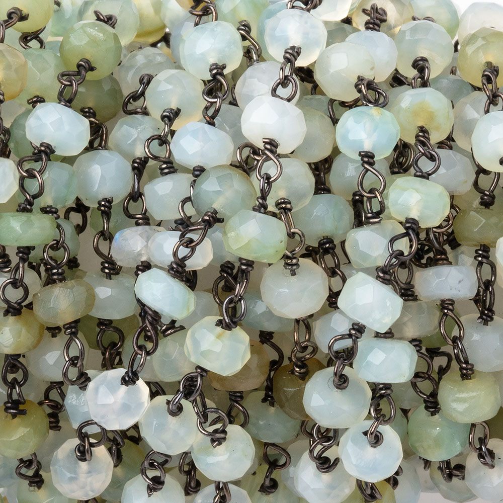 4mm Blue Peruvian Opal Faceted Rondelle Beads on Black Gold over .925 Silver Chain