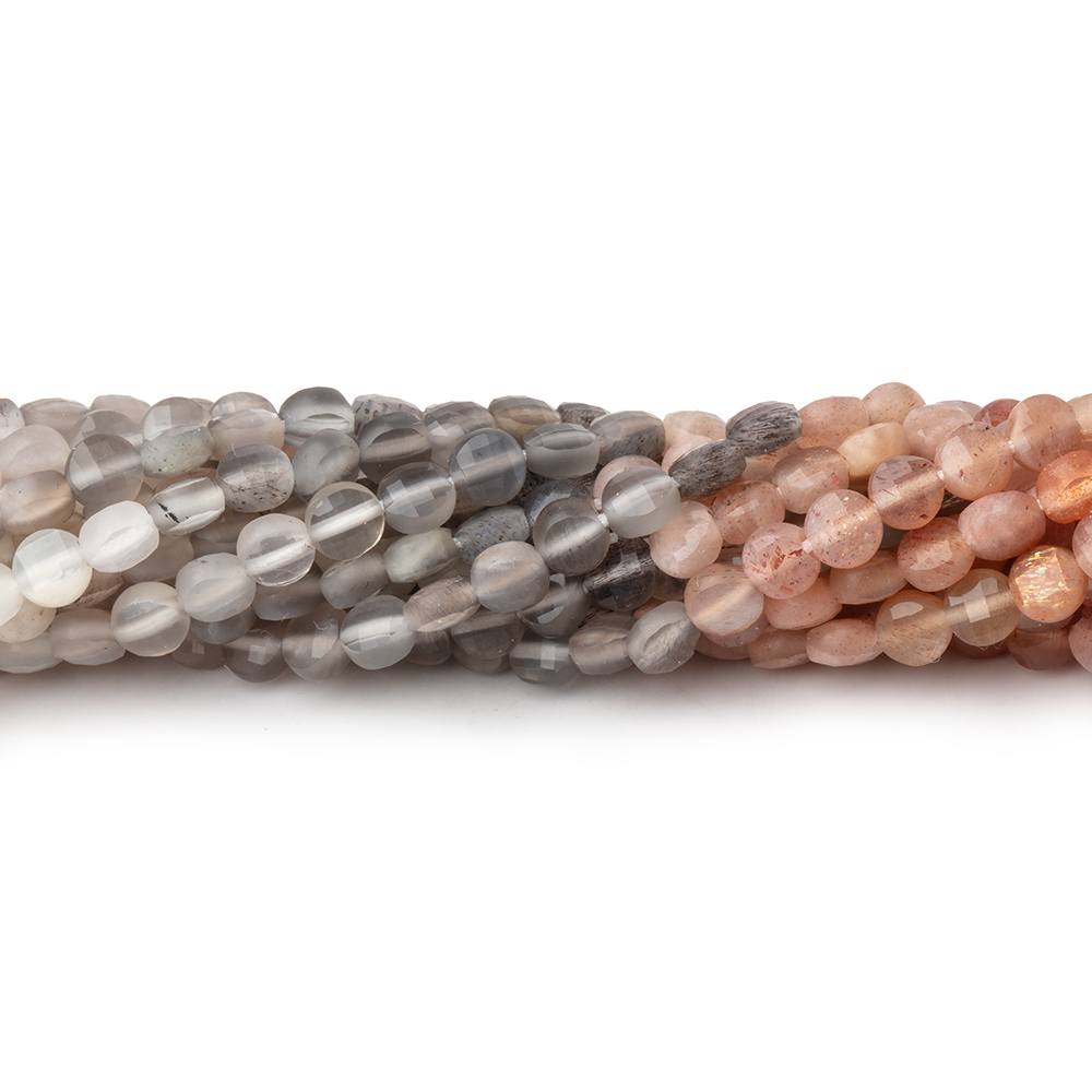 4mm Sunstone and Moonstone Faceted Coins 12.5 inch 84 Beads