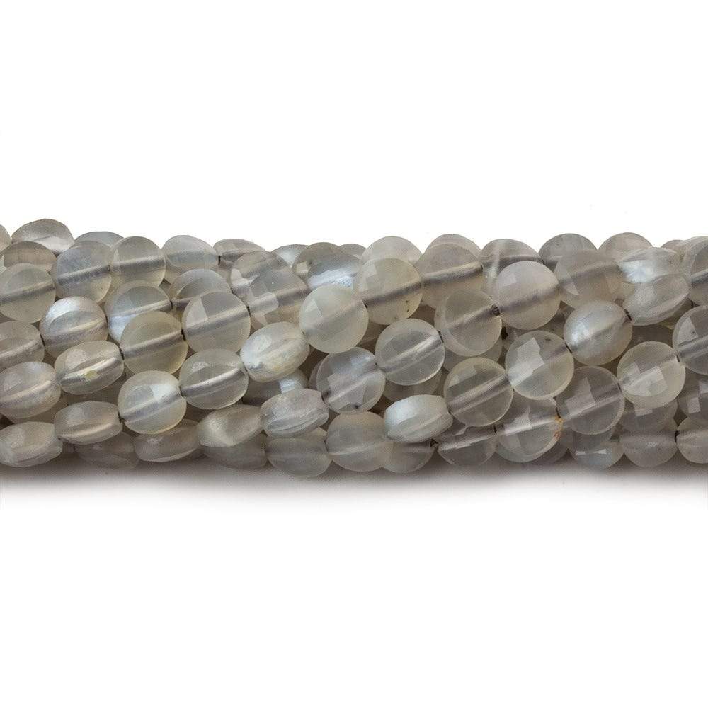 4mm Grey Moonstone checkerboard calibrated faceted coins 12.5 inch 85 beads AAA