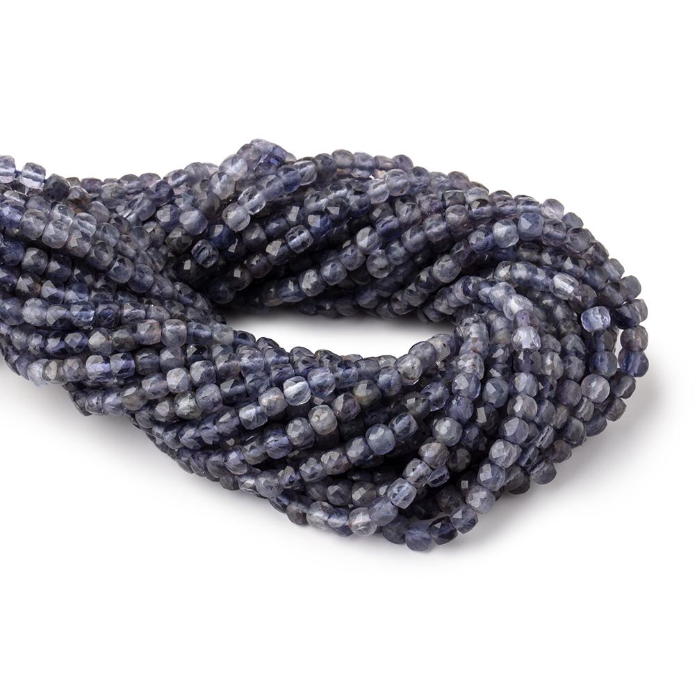 4mm Iolite Micro Faceted Cube Beads 12 inch 75 pieces