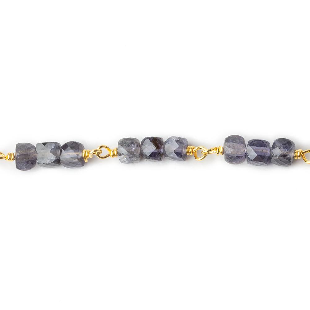 4mm Iolite micro faceted cube Vermeil Chain by the foot