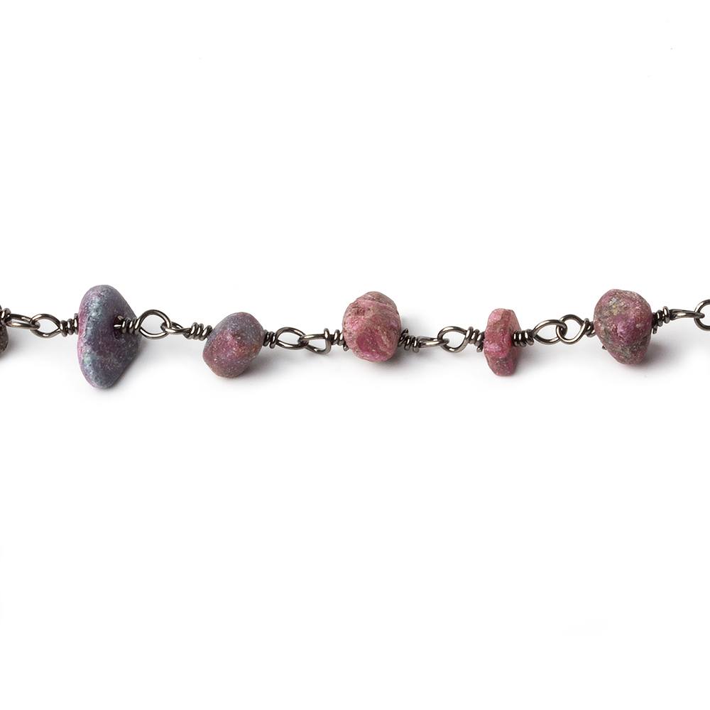 4x4-10x6mm Matte Ruby in Zoisite Chips Black Gold plated Chain by the foot 36 pieces