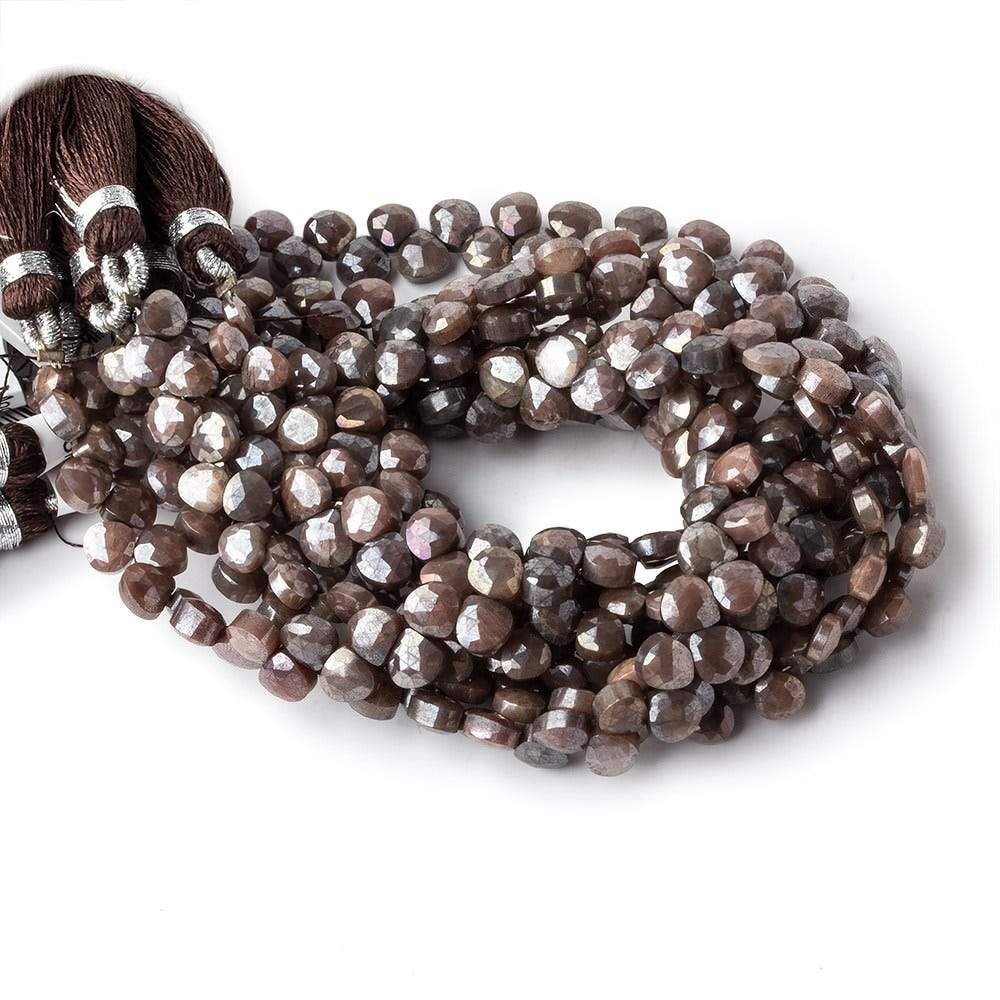 4x4-5x5mm Metallic Brown & Grey Moonstone petite faceted hearts 55 beads AA
