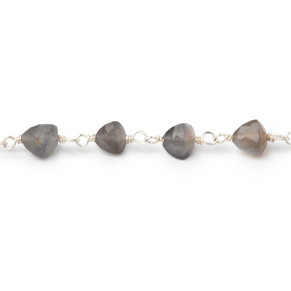 5-6mm Platinum Moonstone Faceted Trillions on .925 Silver Chain