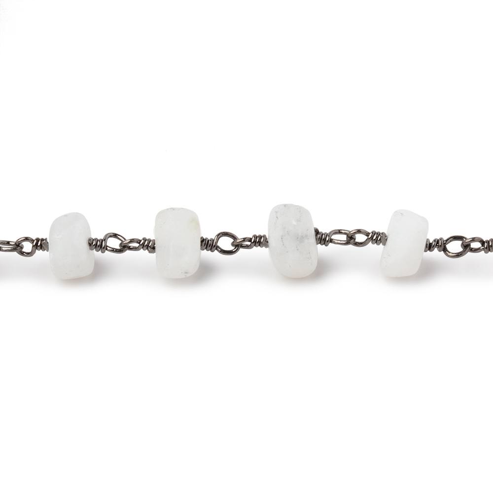 5-7mm Matte Rainbow Moonstone Plain Rondelles on Black Gold Plated Chain