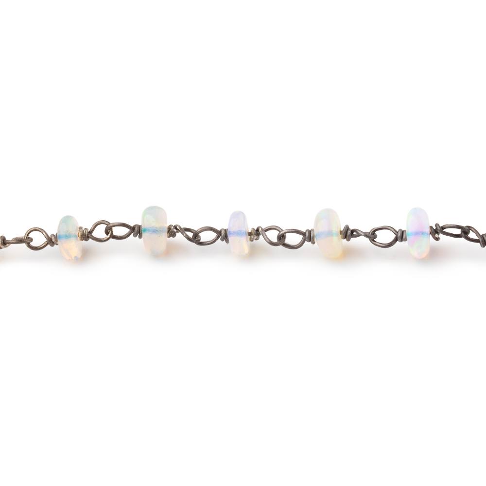 4mm Ethiopian Opal Plain Rondelles on Black Gold over .925 Chain