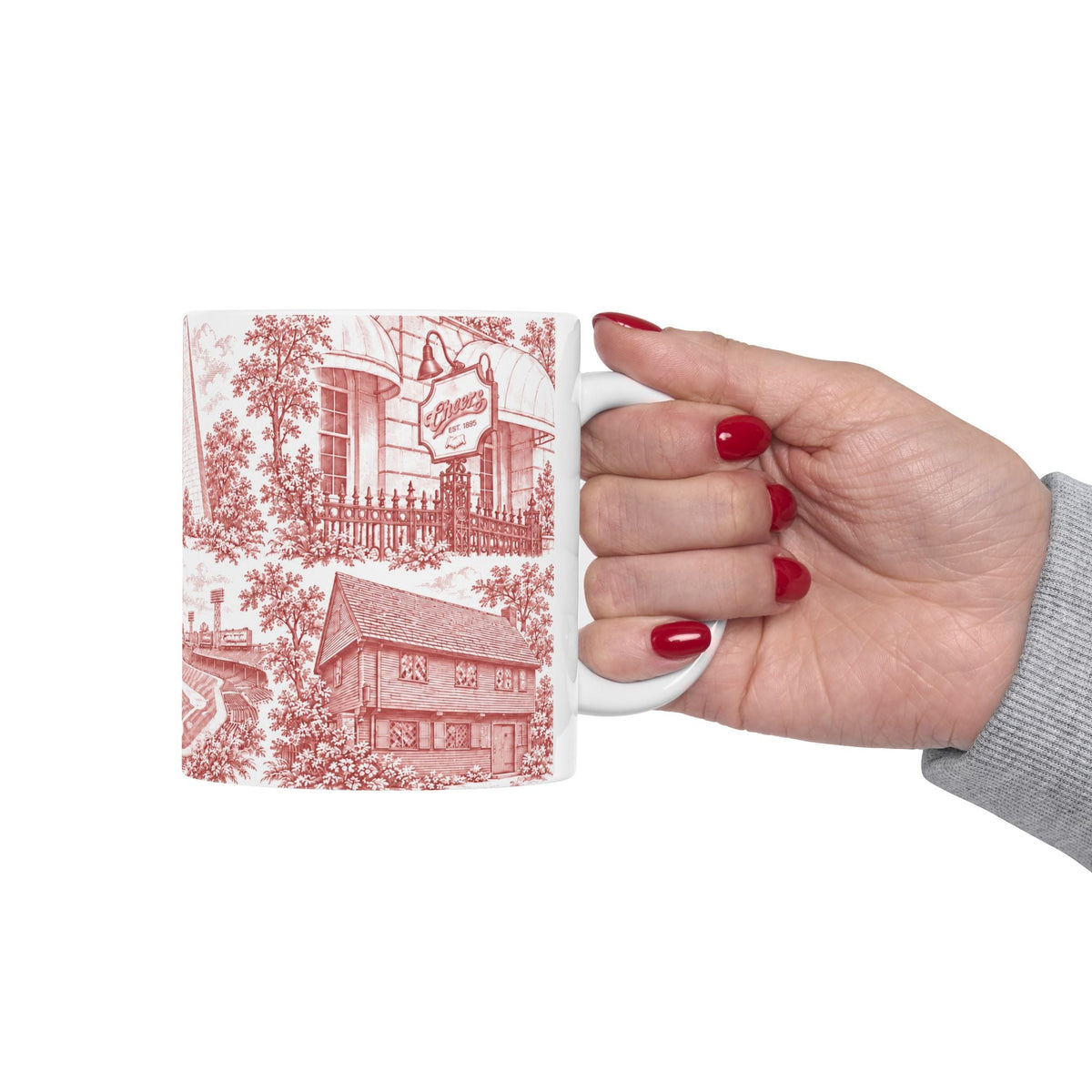Boston Red Toile de Jouy Ceramic Mug – Boston Chinoiserie (11oz)