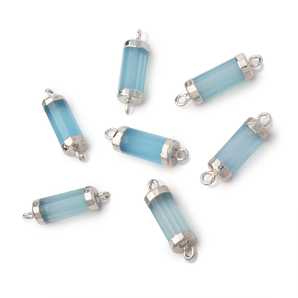 13x5mm Silver Leafed Santorini Chalcedony Faceted Barrel Tube 1 Connector