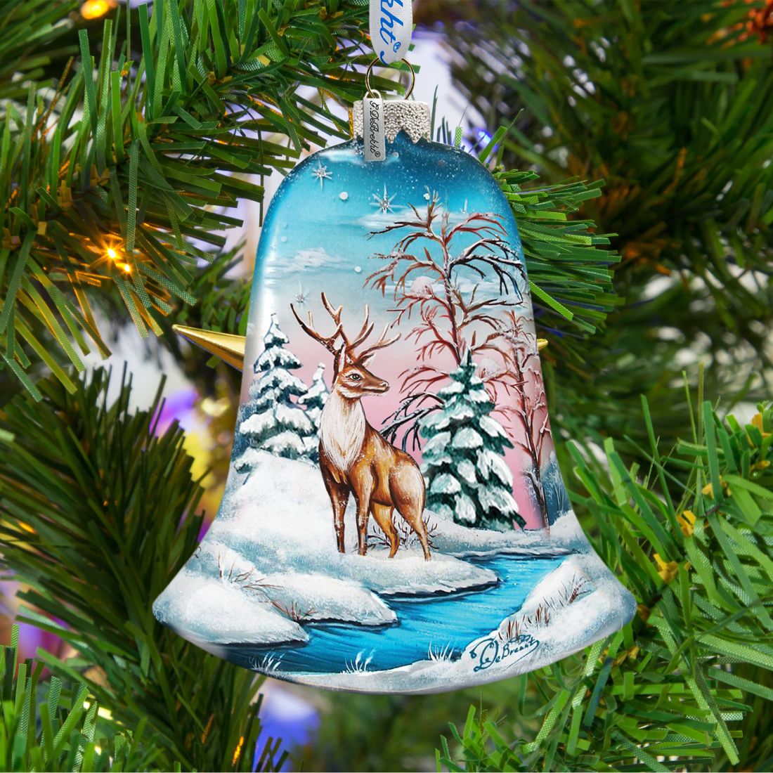 Winter Deer Bell Glass Ornament by G. DeBrekht - Wildlife Holiday Decor - 73183