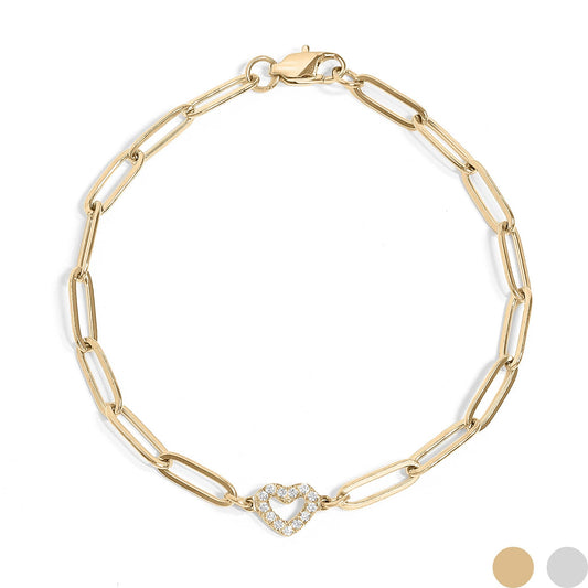 18K Gold PVD Stainless Steel "Heart" Paperclip Bracelet