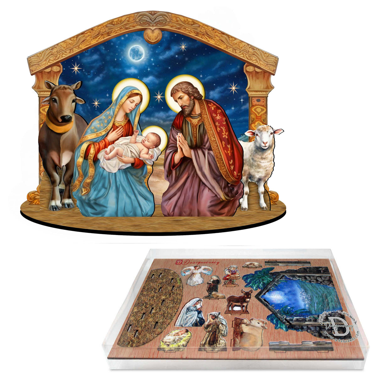 Holy Family Nativity Scene Decorative Village Eco Wood Set by G. Debrekht Nativity Holiday Decor - 852764