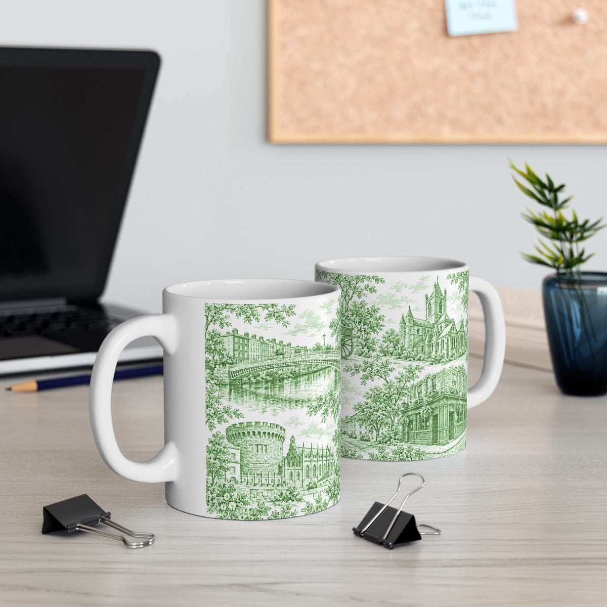 Dublin Green Toile de Jouy Ceramic Mug — Coffee Cup (11oz; Ships from Europe)