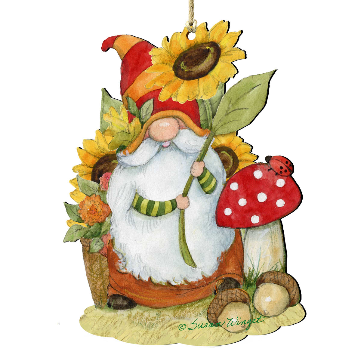 Fall Decoration Harvest Gnome Sunflower Gnome Handmade Gift Autumn Adornment Wooden Ornament by Susan Winget - 8471206-SW