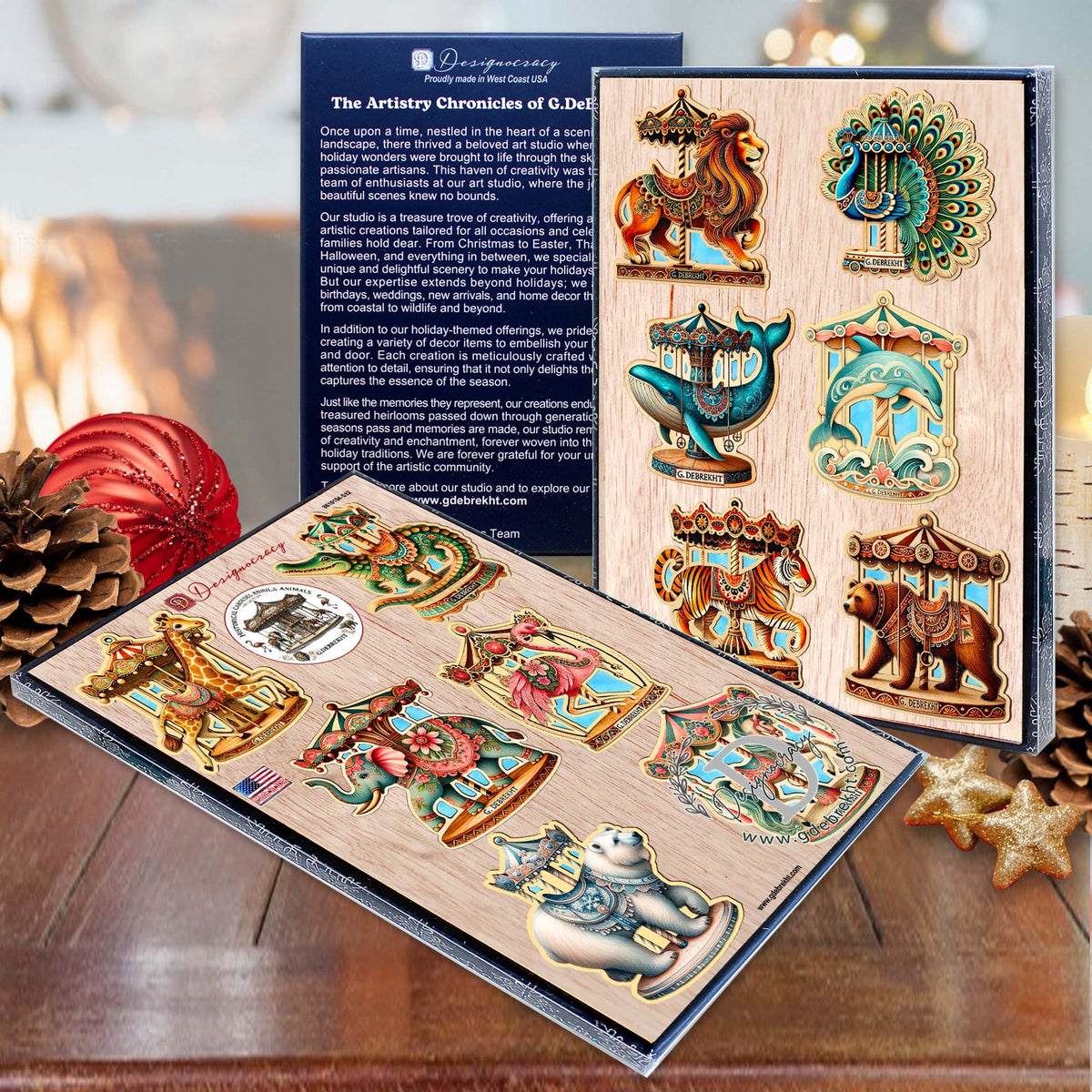 Carousel Animals Christmas Ornaments Set of 12 by G. DeBrekht - Christmas Décor - 8610104-S12