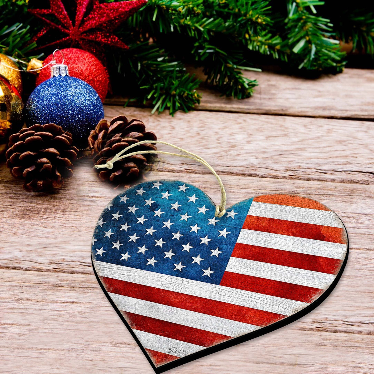 Patriotic Heart Wooden Ornaments - American Christmas Decor - 8187130-2