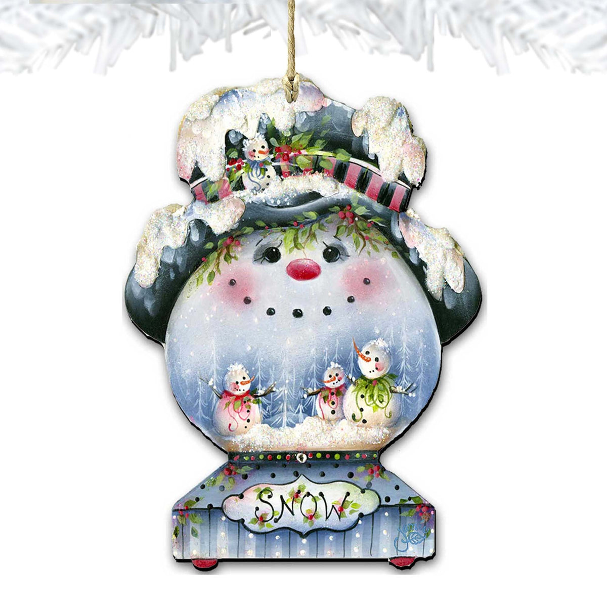 Joe Cool Snow Globe Wooden Ornaments by Jamie Mills-Price - Christmas Santa Snowman Decor - 8457506
