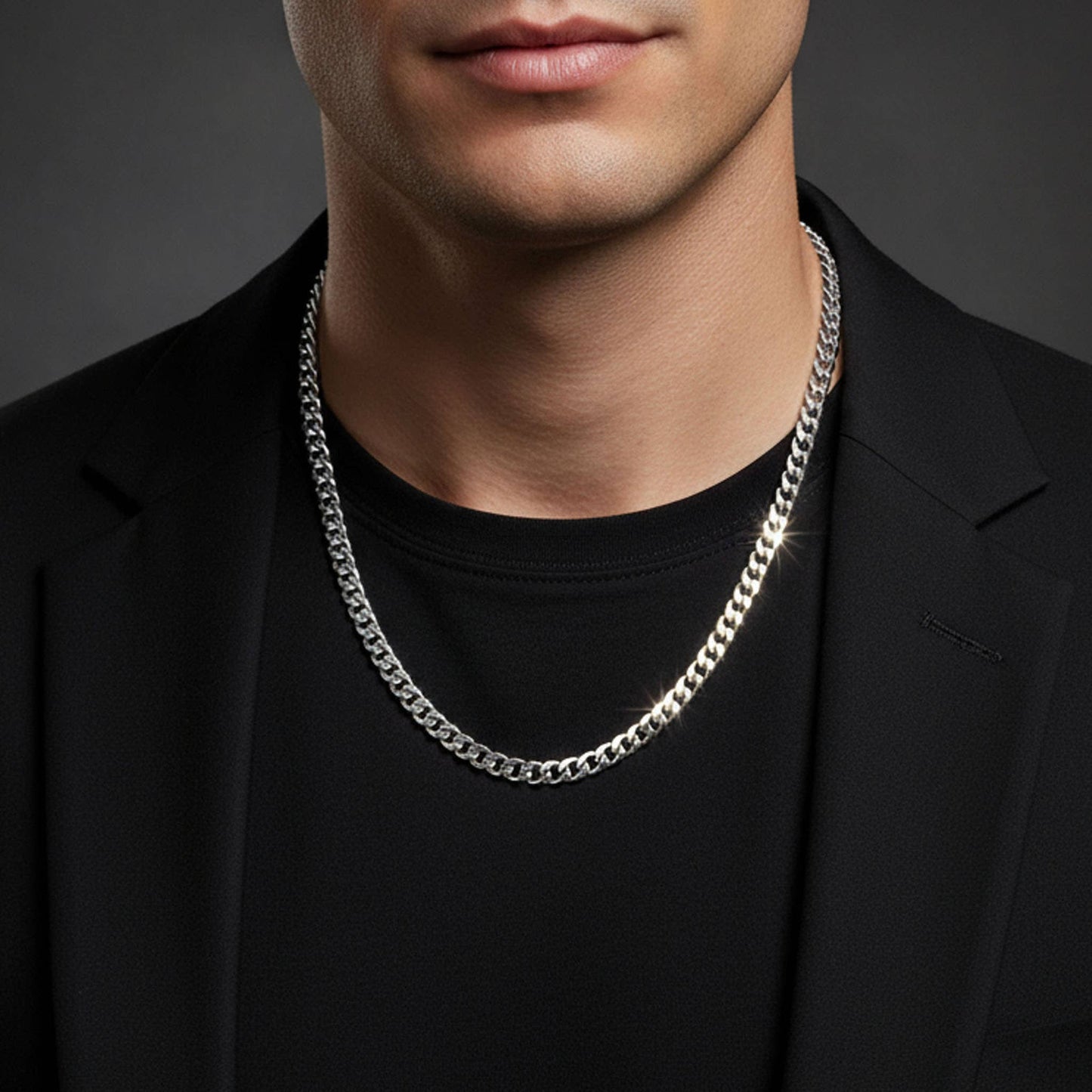 Collier chaîne maille gourmette en acier inoxydable
