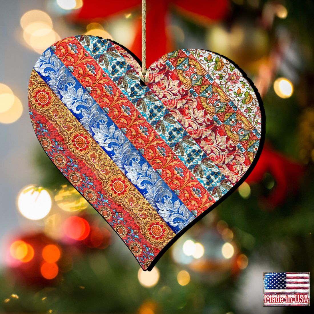 Quilted Heart Wooden Ornaments Valentine by G. DeBrekht - Love Family Kids Decor - 8198736