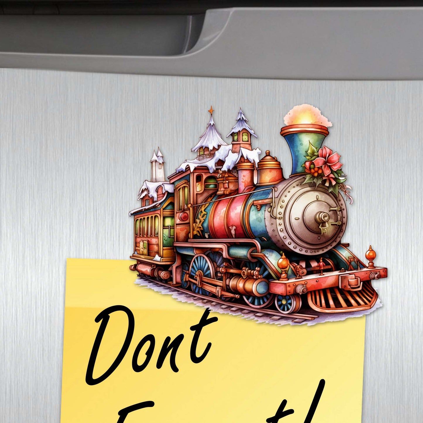 Santa Christmas Train Decorative Eco Wood Magnets Set of 6 by G. Debrekht - Christmas Decor - 8090123G-S6