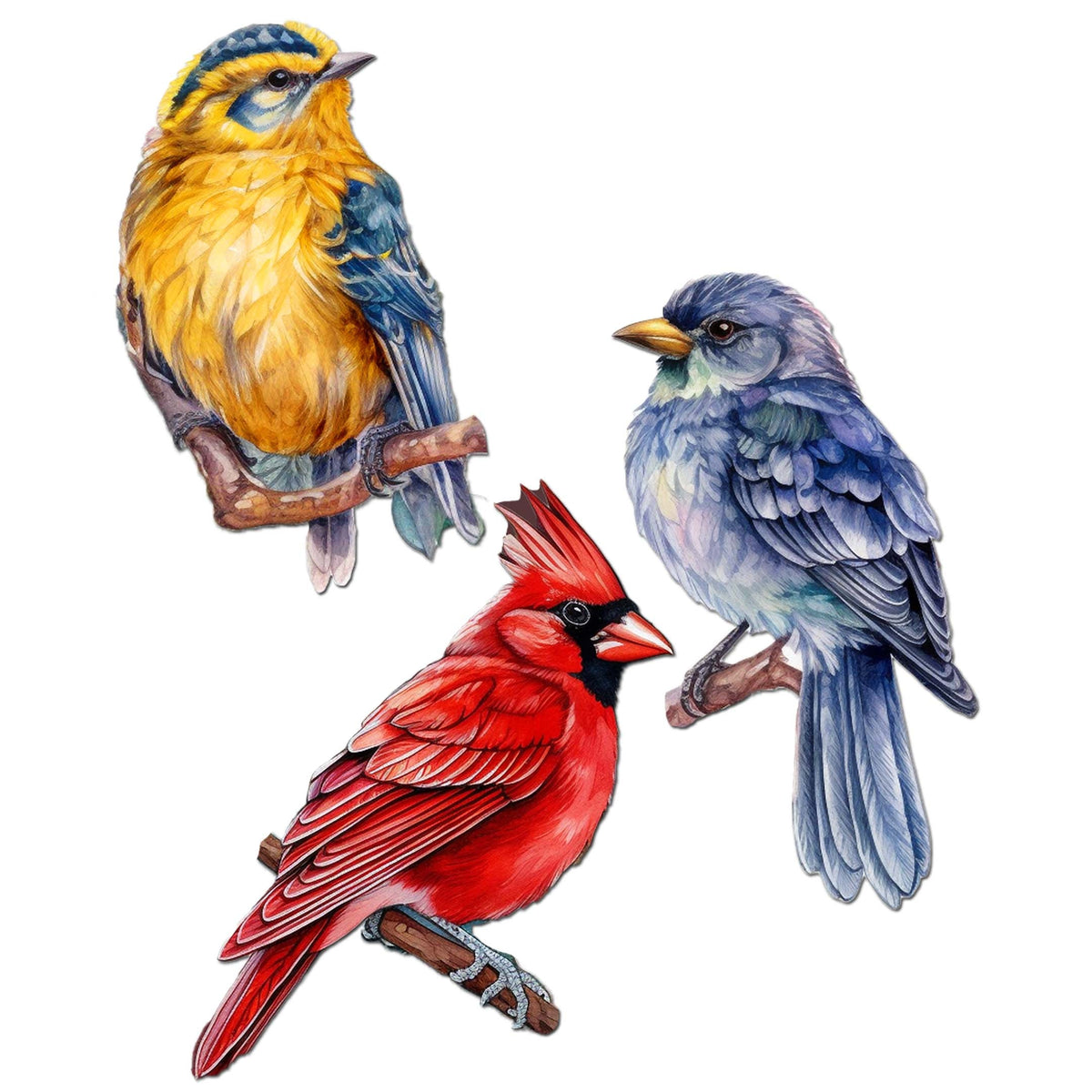 Forest Birds Decorative Eco Wood Ornaments Set of 3 by G. Debrekht - Nature Wildlife Decor - 8091005-S3