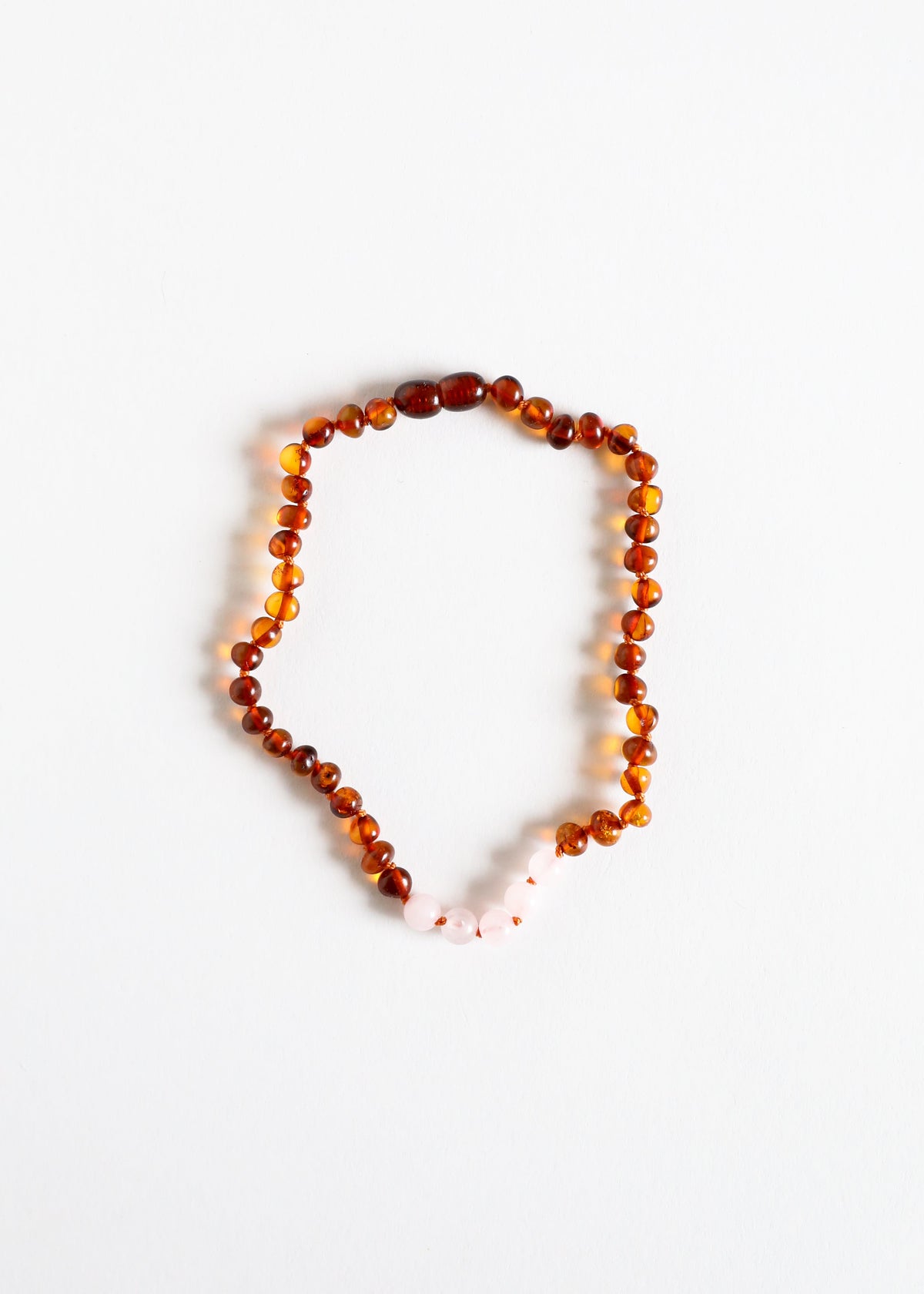 Polished Cognac Baltic Amber + Rose Quartz || Necklace