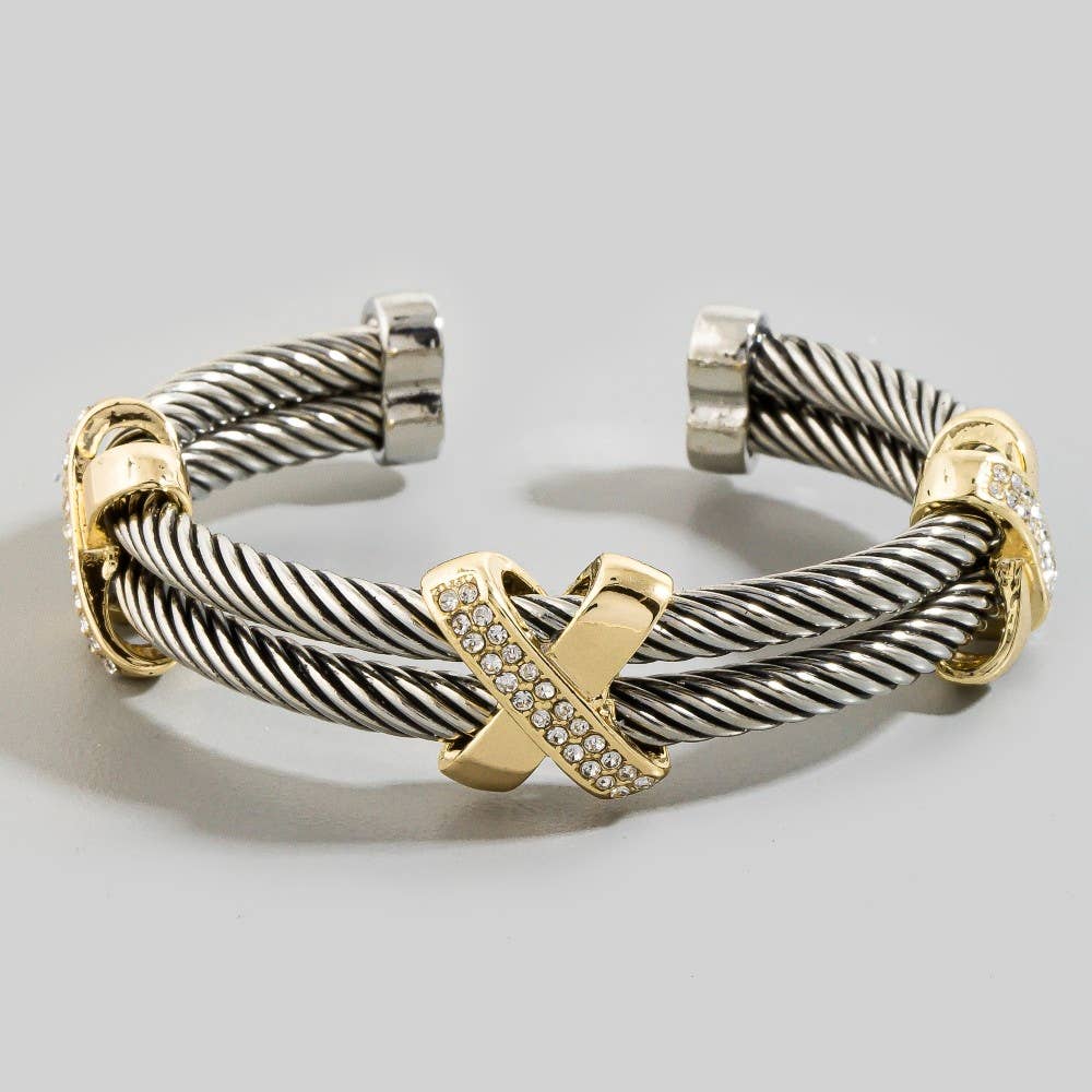 Bracelet manchette en fil superposé bicolore plaqué or The Looks by Fame