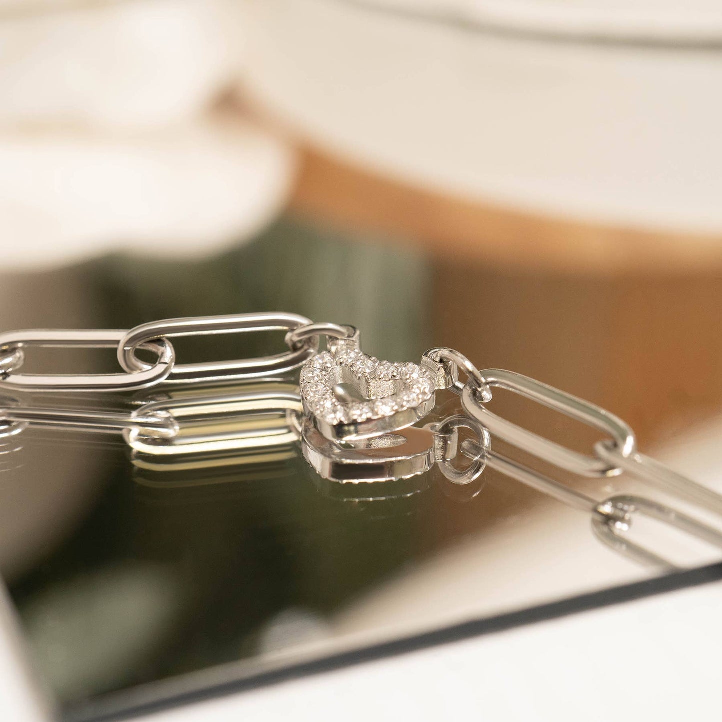 18K Gold PVD Stainless Steel "Heart" Paperclip Bracelet