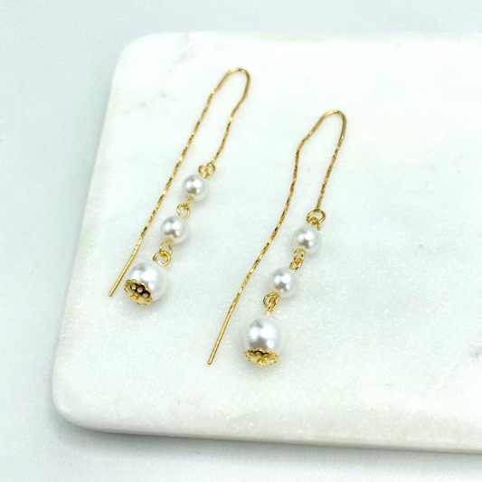 Luxus Accessories 18K Gold Filled Large Drop Pearls Threader Earrings