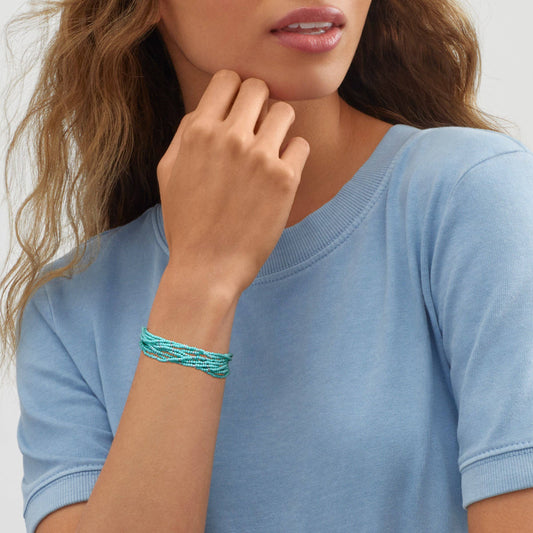 Silpada Tranquil Cascade Sterling Silver Teal Seed Bead Bracelet