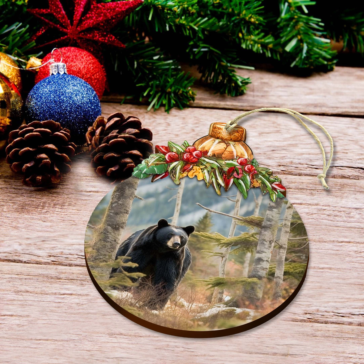 Alaskan Black Bear Harmony Wooden Ornaments by G.Debrekht - Wildlife Holiday Decor - 870034