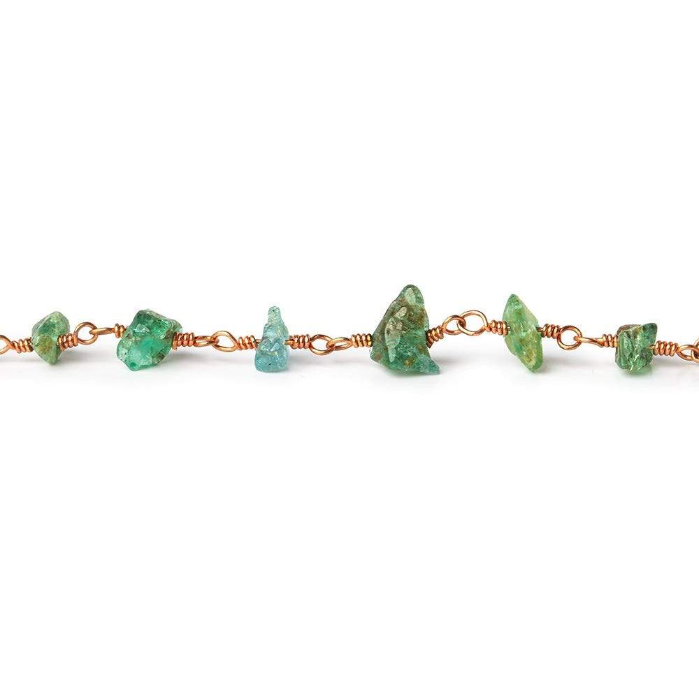 5x3-6x4mm Emerald chip nugget Rose Gold plated Silver Chain by the foot
