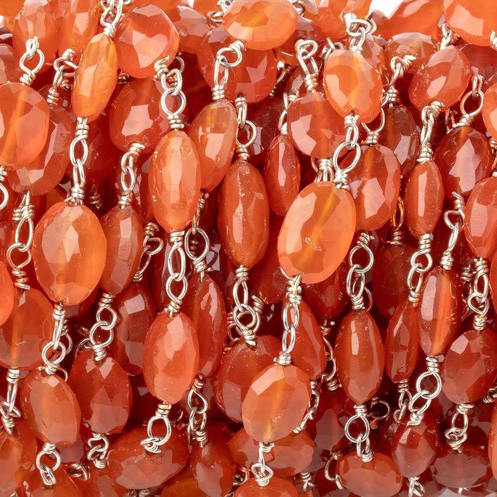 5x4-8x6mm Carnelian Faceted Oval Beads on .925 Silver Chain