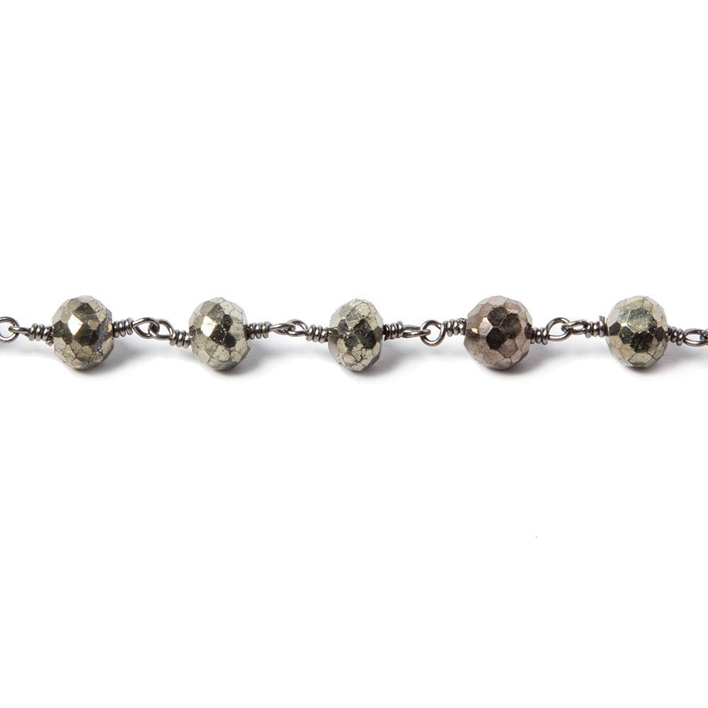 6-7mm Pyrite faceted rondelle Black Gold Chain by the foot 24 pieces