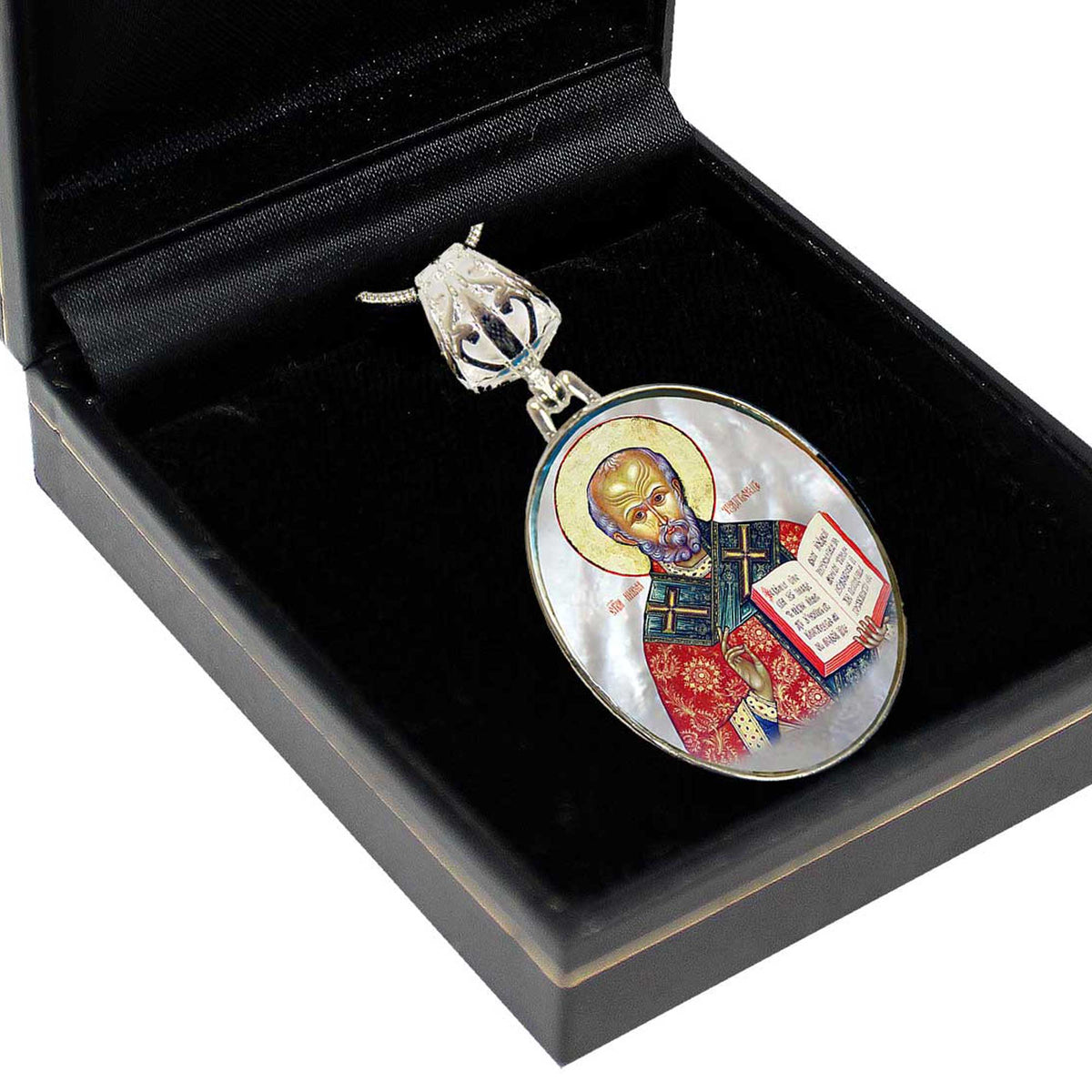 Saint Nicholas Silver Plated Mother of Pearl Necklace - 43021
