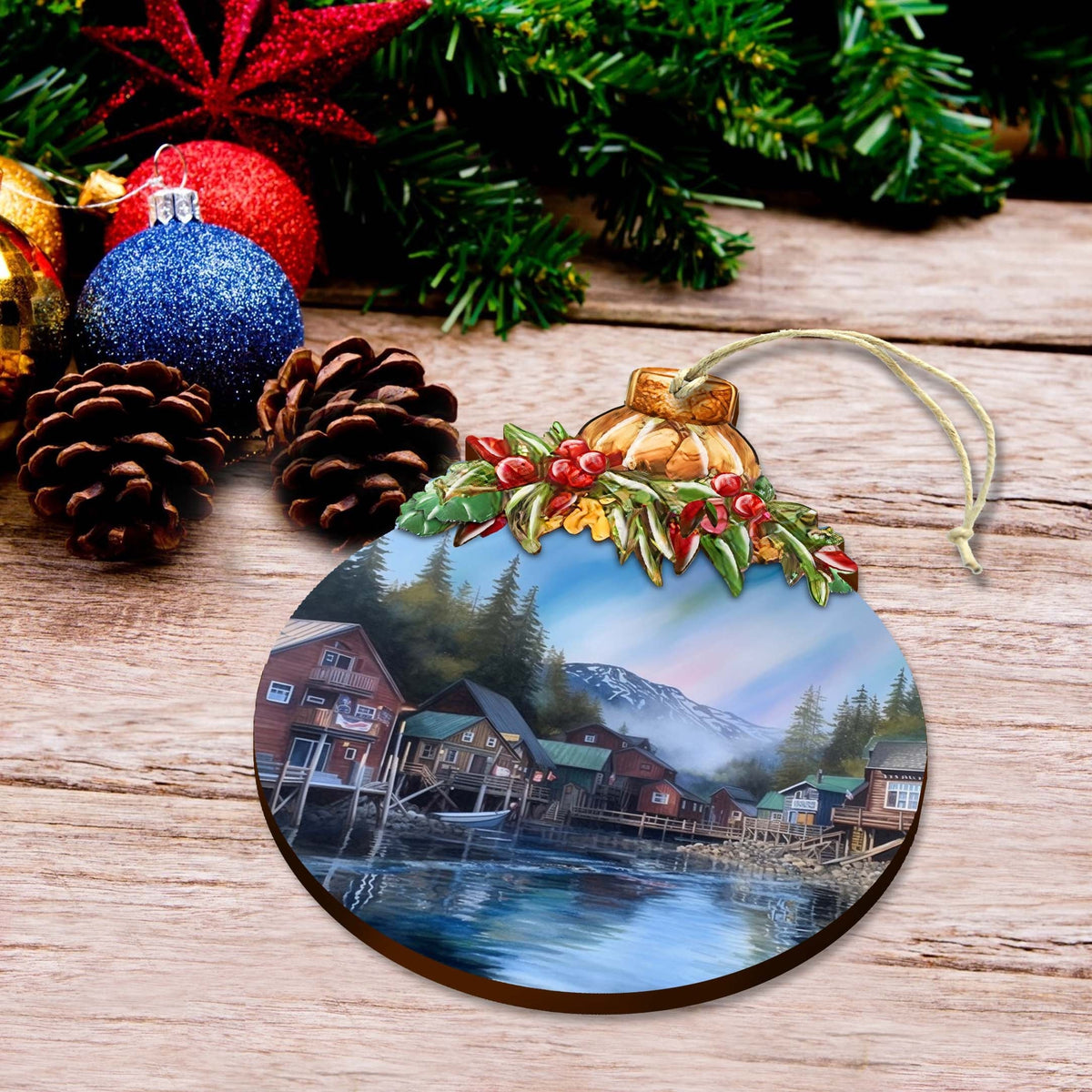 Arctic Mountain Homes Wooden Ornaments by G.Debrekht - Wildlife Holiday Decor - 870014