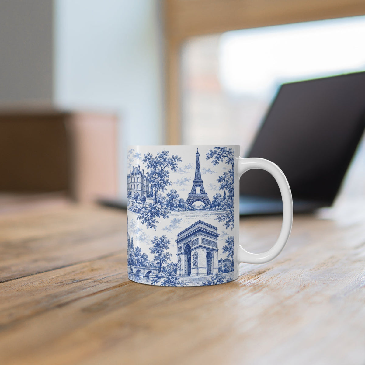 Paris Blue and White Toile Ceramic Mug —  (11oz; Ships from Europe)